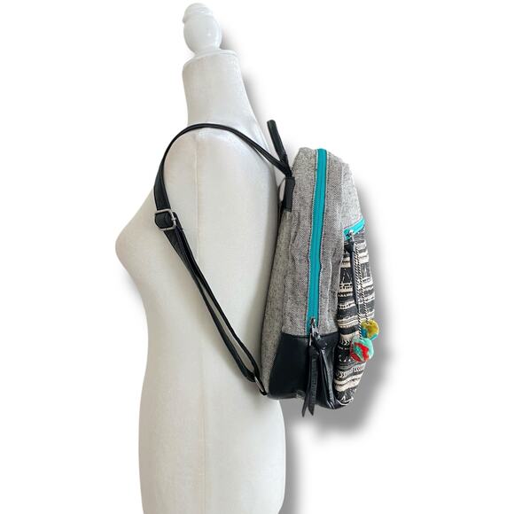 Pistil It Girl Backpack Multi Color Textured Canvas Faux Leather Book Bag - Picture 4 of 15